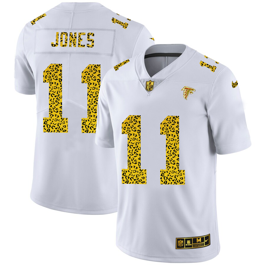 Custom Atlanta Falcons 11 Julio Jones Men Nike Flocked Leopard Print Vapor Limited NFL Jersey White